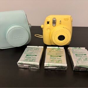 Instax Mini 8 Yellow Instant Camera with Case and 3 Film Packs